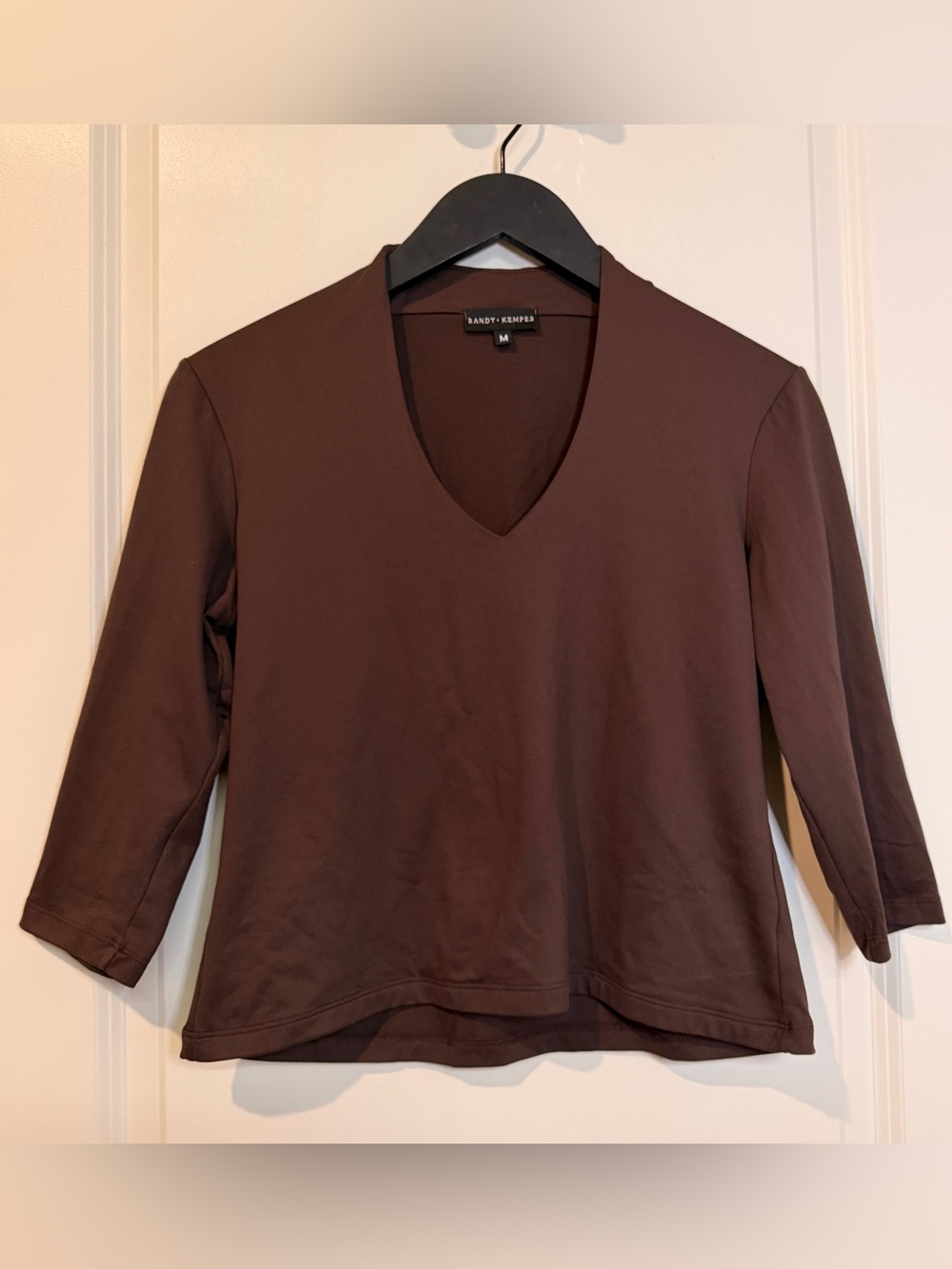Classic V-Neck Long Sleeve Top - Chocolate Brown